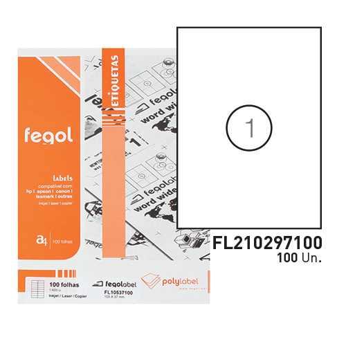 ETIQUETAS FEGOL LABEL A4 210X297MM BRANCAS CAIXA 100 FOLHAS 100 ETIQUETAS