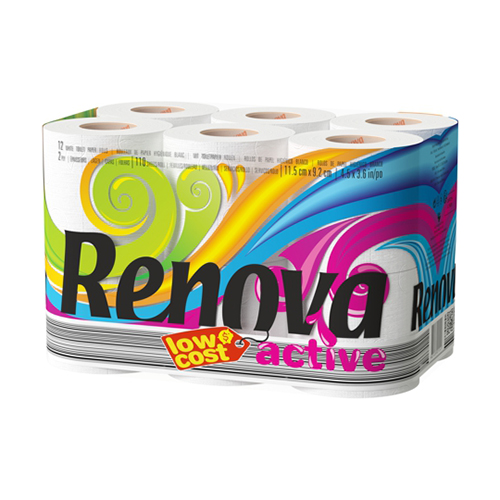 PACK 12 ROLOS PAPEL HIGIÉNICO RENOVA ACTIVE BRANCO