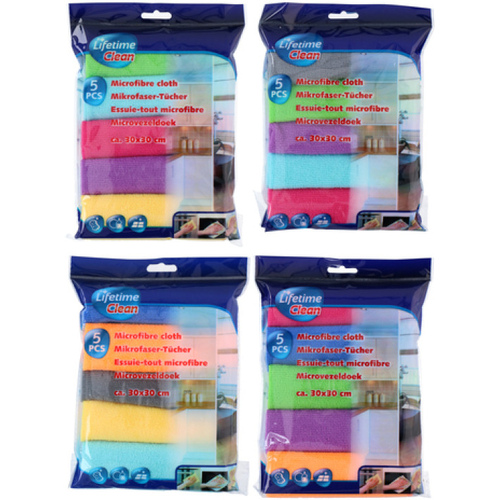 CONJUNTO COM 5 PANOS MICROFIBRA 30X30CM SORTIDO