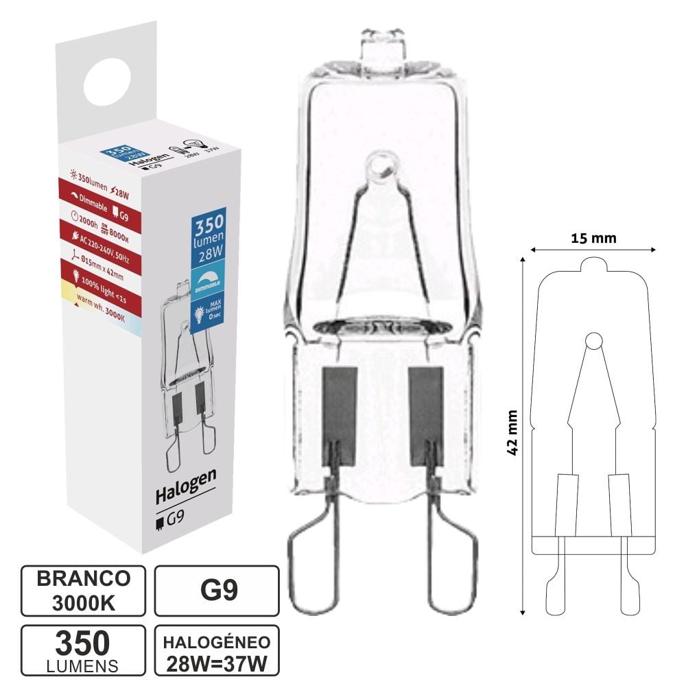 Lampada Halogéneo G9 220V 28W(=37W) 370Lm