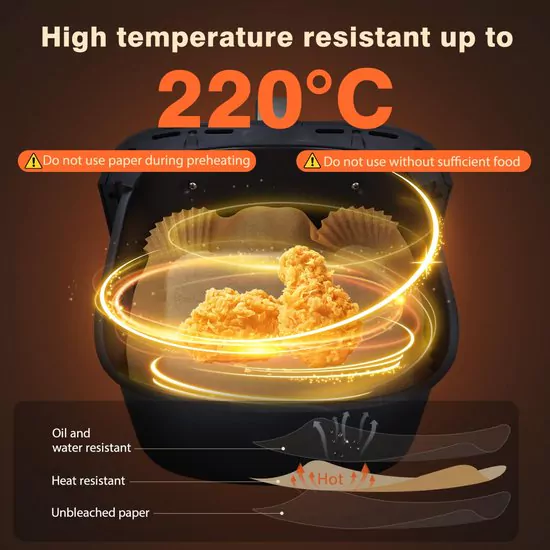 Pack 100 Unidades Forros Papel Revestidos Silicone Dupla Face Aigostar para Airfryer - Image 4