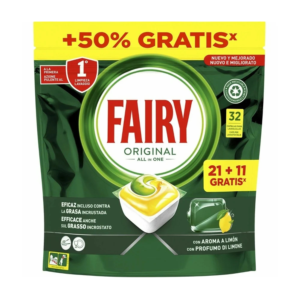 Detergente Máquina Loiça Pastilhas Fairy Limão 21+11un