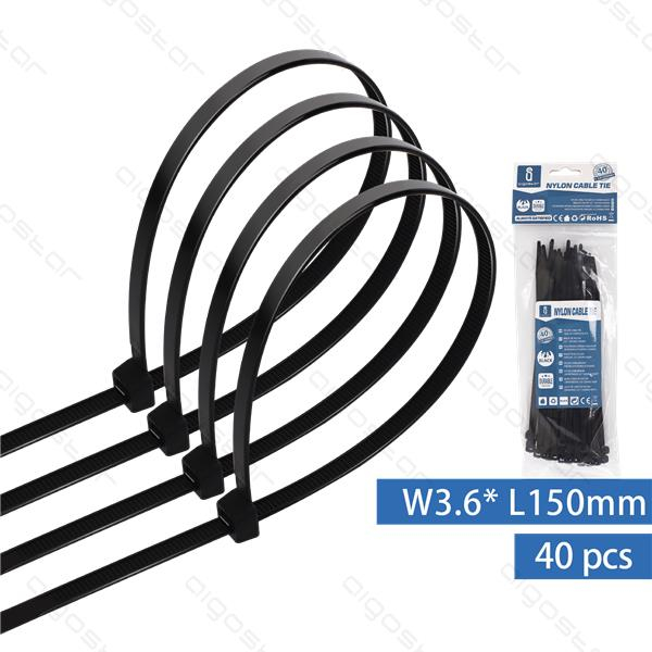 Abraçadeiras de Nylon 150 x 3.6mm Aigostar Pretas - Pack 40 unidades
